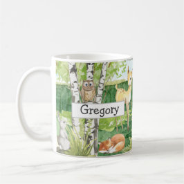 Mug Cute Woodland Animaux Aquarelle Nom personnalisé M