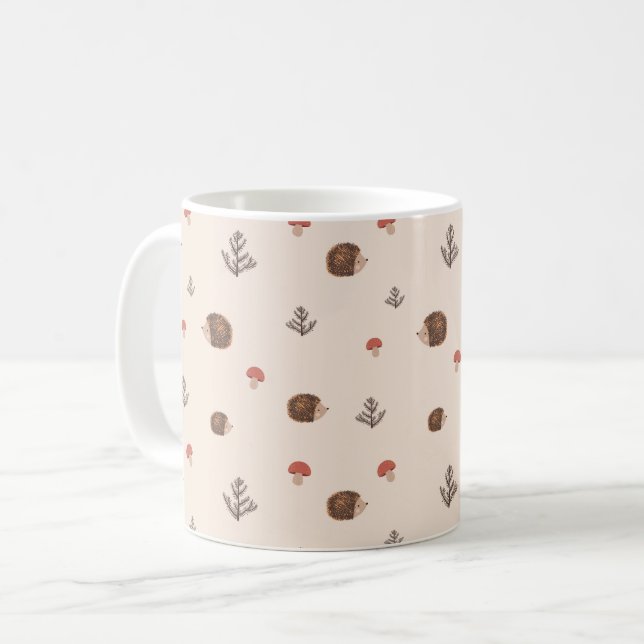 Mug Cute Woodland Hérisson et Motif de champignons (Devant gauche)