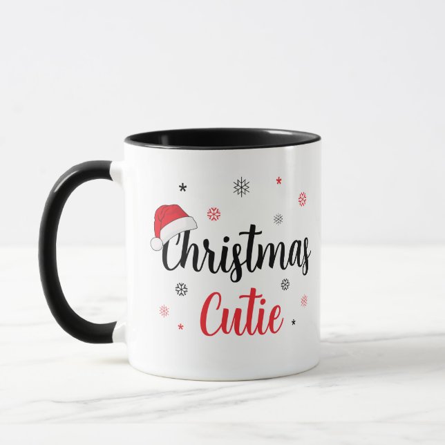 Mug Cutie de Noël Santa Hat Script moderne (Gauche)