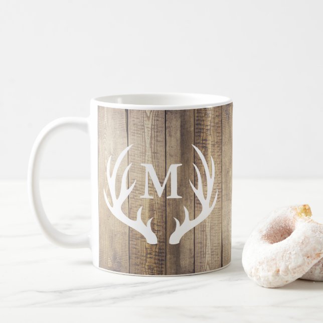 Mug Cuves rustiques en bois de la ferme Deer Antlers (Avec donut)