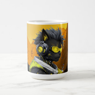 Mug Cyber Cat   Chat Hacker Néon Futuriste Cyberpunk 