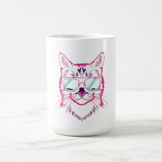 Mug Cyber chat néon rétro portant des lunettes de sole