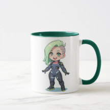 Cyberpunk chibi Girl Green Hair