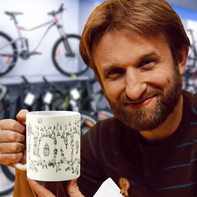 Mug Cyclisme Londres Covid19 Lockdown Funny Word Art (Bicycles around london art fun cycling illustration coffee mug)