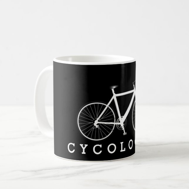 Mug CYCOLOGIST Texte et Bicyclette blanche (Devant gauche)