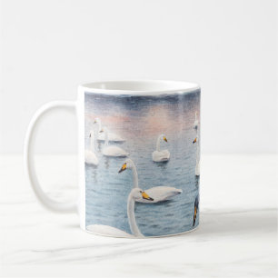 Mug Cygne blanc muet sur un lac. Aquarelle