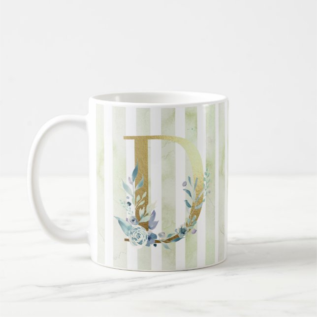 Mug D initial doré sur bandes bleues et blanches (Gauche)