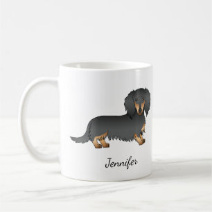 Mug Dachshund à cheveux longs et noirs Chien et nom