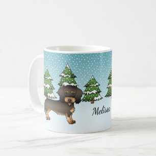 Mug Dachshund à poil dur sanglier en forêt hivernale
