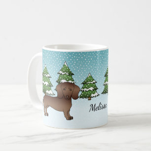 Mug Dachshund à poil lisse au chocolat - Forêt d'hiver