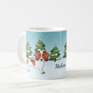Mug Dachshund à poil lisse Pied Rouge - Forêt d'hiver