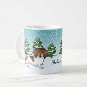 Mug Dachshund à poil long chocolat et feu en hiver