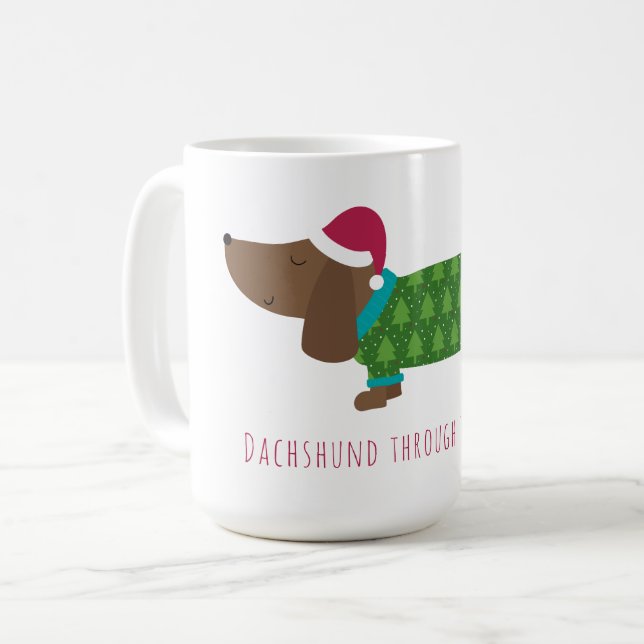 Mug Dachshund À Travers Le Café Cartoon De Neige (Devant gauche)