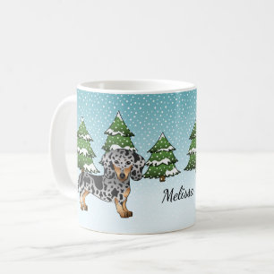 Mug Dachshund Cheveux Courte Noir & Tan En Hiver
