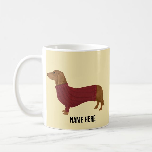 Mug Dachshund Dans Le Chandail Rouge (Gauche)