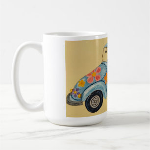 Mug Dachshund dans une voiture hippie