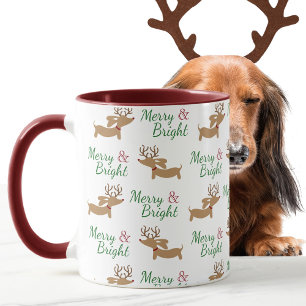 Mug Dachshund Noël Merry & Bright Wiener Chien Maman