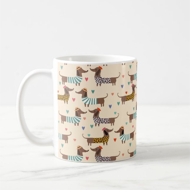 Mug Dachshunds drôles en chapeaux et pulls (Gauche)
