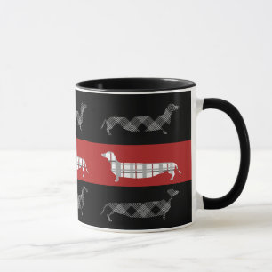 Mug Dachshunds plaid sur bandes rouge et noire