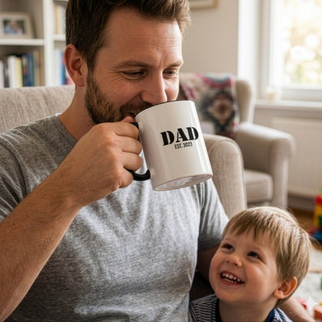 Mug Dad Established Simple Bold Black Font (Dad Established Simple Bold Black Text on a White Mug with Black handle and inside)