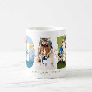 Mug DAD I Love You 5 Photo Collage Script Hearts Gold