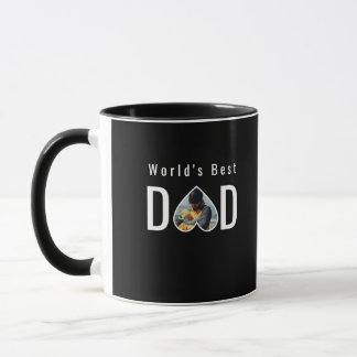 Mug Dad Photo in Black Heart Frame Modern Text