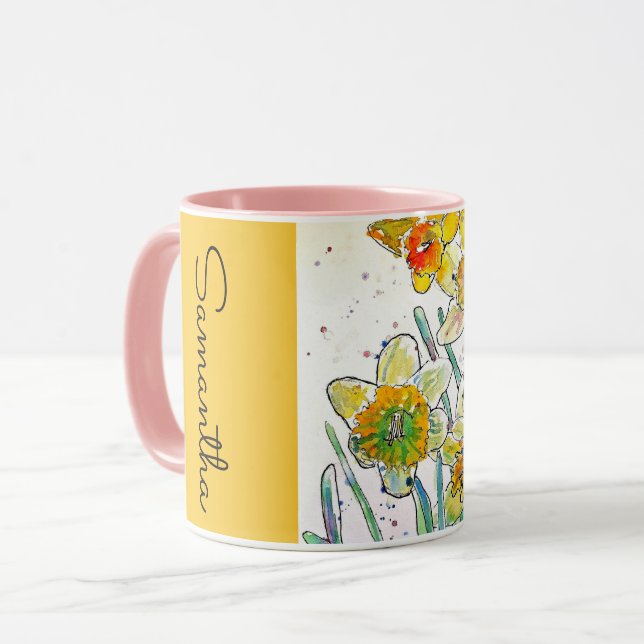 Mug Daffodique Fleur Floral Aquarelle Femme Nom (Devant gauche)