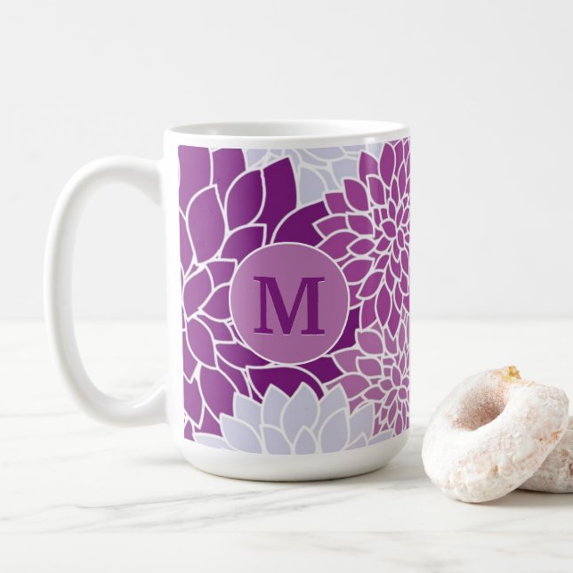 Mug Dahlia Floral Violet Motif Monogramme initial (Avec donut)