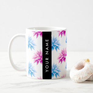 Mug Dahlia rose et bleu, motif floral, votre nom