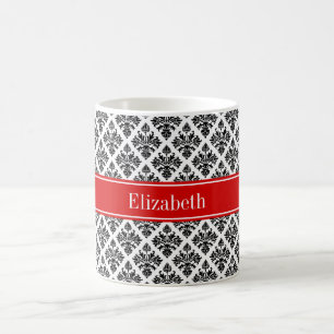 Mug Damask noir Blanc #3 Red Name Monogram