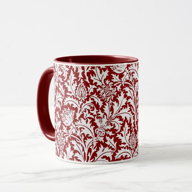 Mug Damassé de chardon de William Morris, rouge foncé (Devant gauche)