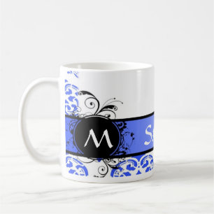 Mug Damassé et monogramme bleus