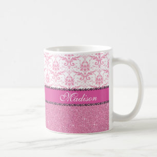 Mug Damassé rose et blanche Girly, nom rose de parties