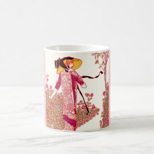 Mug Dame Art déco branchée dans un jardin Rose
