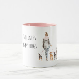 Mug Dame aux Cheveux Blonds Promenant des Chiens