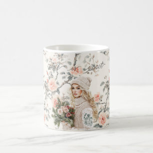 Mug Dame aux cheveux blonds romantiques Roses de pêche