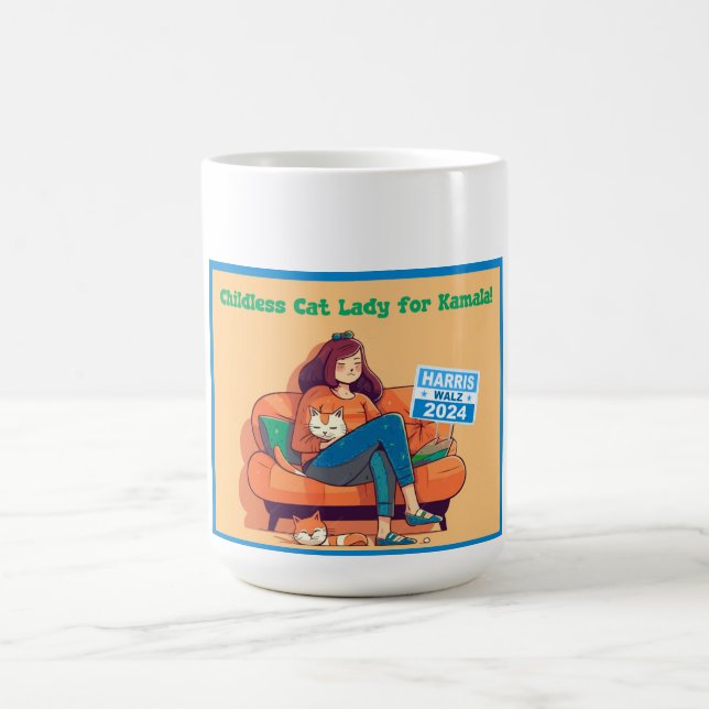 Mug Dame de chat sans enfant pour Harris/Walz (Centre)