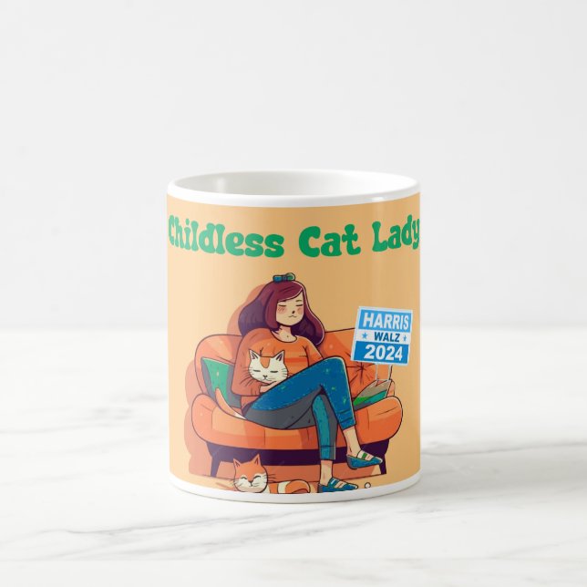 Mug Dame de chat sans enfant pour Harris/Walz (Centre)