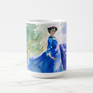 Mug Dame en Robe Bleue - Peinture aquarelle