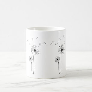 Mug Dandelion noir et blanc soufflant dans le vent