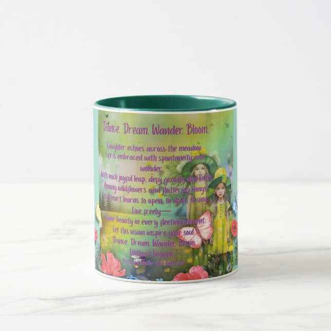 Mug Danse. Rêvez. Promène-toi. Fleurs. — Bouton Inspir (Centre)