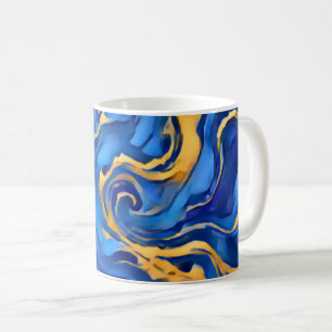 Mug Danse Royale Riche Bleu Royal Or Fluide Abstrait