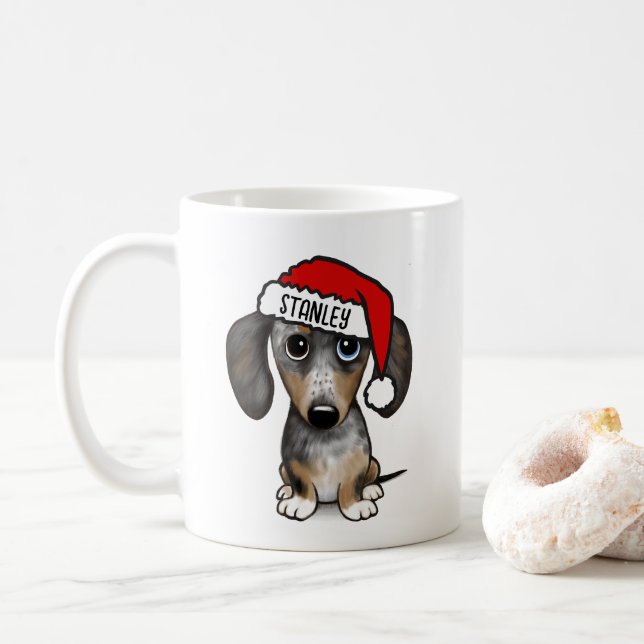 Mug Dappel Dachshund Père Noël Cute Dog Nom Personnali (Avec donut)