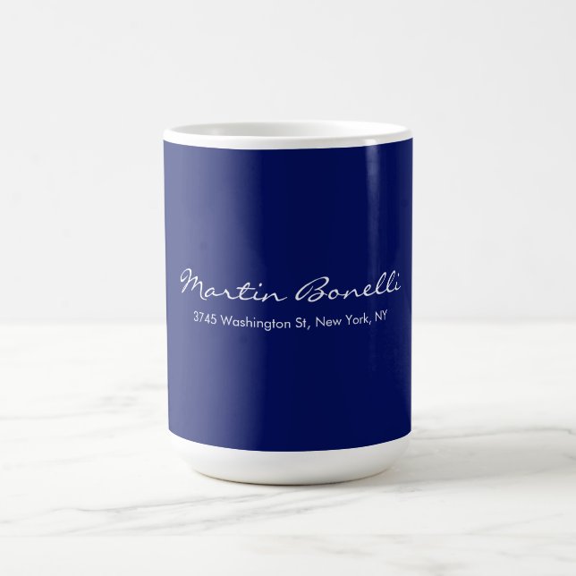 Mug Dark Blue White Minimalist Script Plain Simple (Centre)