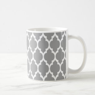 Mug Dark Gray White Moroccan Quatrefoil Pattern #4