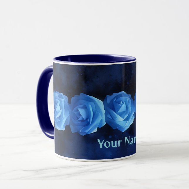 Mug d'art Rose bleu avec nom personnel Mug de fleu (Devant gauche)
