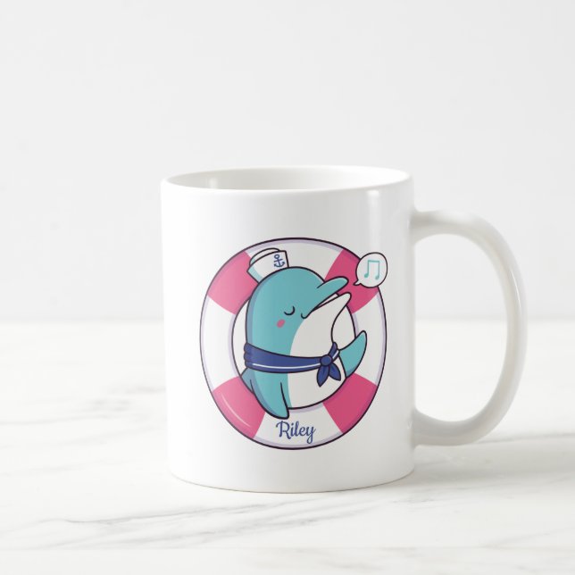 Mug Dauphin Marin Chantant Mignon, Personnalisé (Droite)