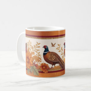 Mug d'automne avec faisans et fleurs