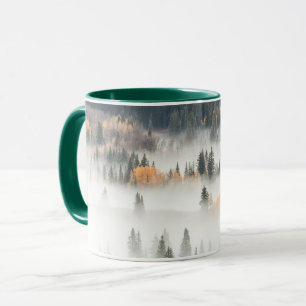 Mug Dawn Ground Fog Covers Mountain Forest