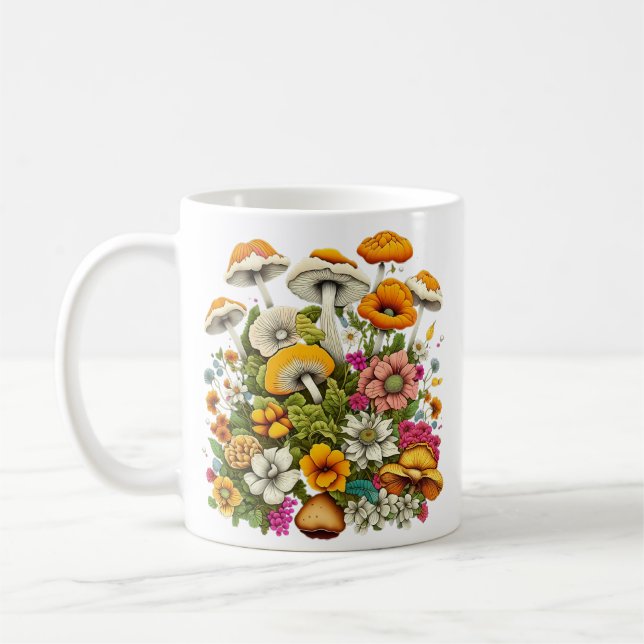 Mug De Belles Fleurs Et Champignons (Gauche)